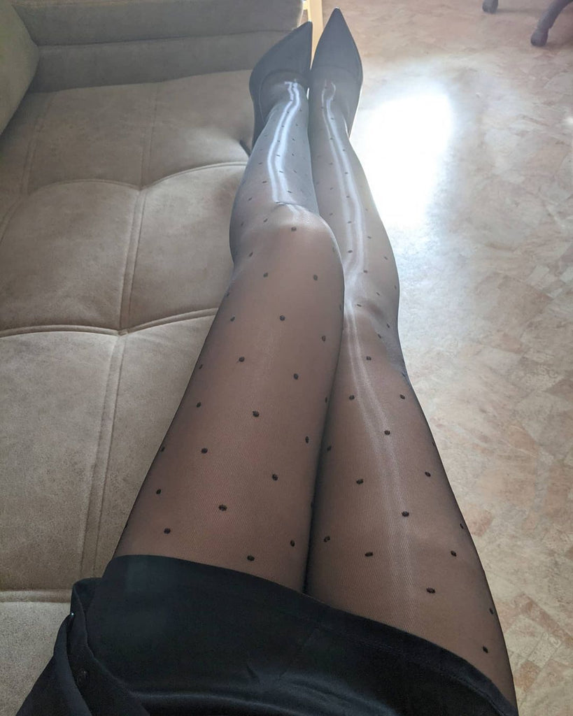 Svetlaya Teasing Us In Black Shiny Polka Dot Pantyhose