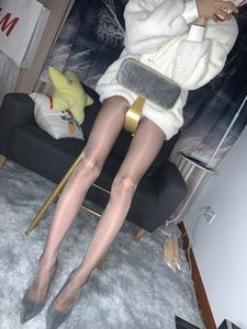 Ladies teasing us in shiny sheer pantyhose