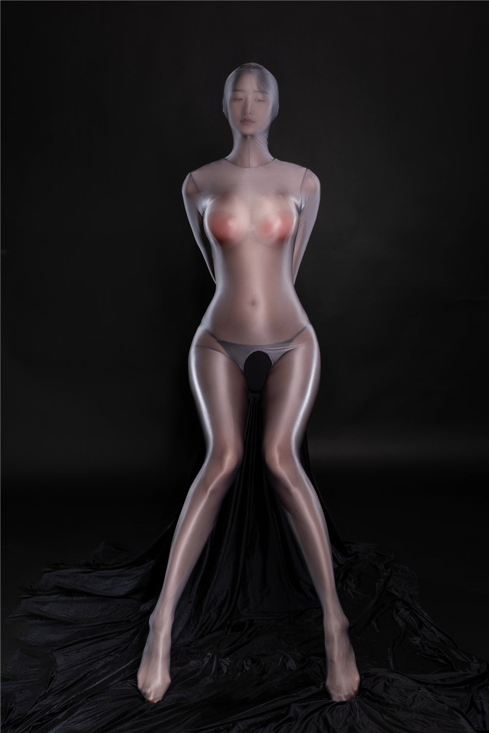Danica Gray Glossy Full Encasement Bodystocking