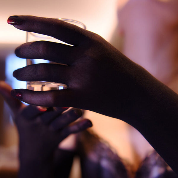 Black Seamless Full Fingered Above Elbow Sheer Fetish Gloves