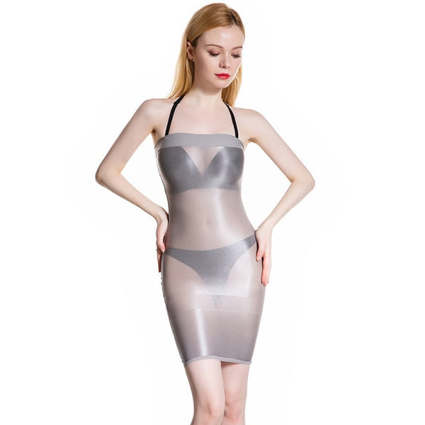 Grey sheer shiny tube dress