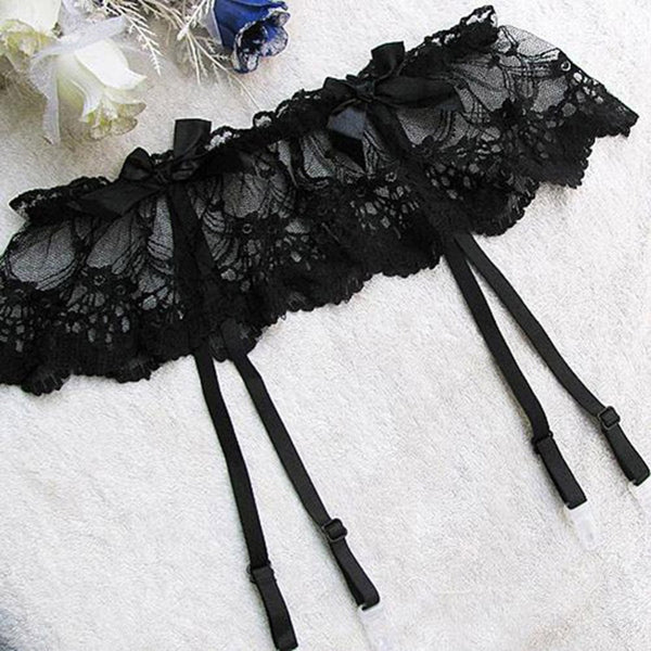 Black Romantic Floral Lace Garter Belt