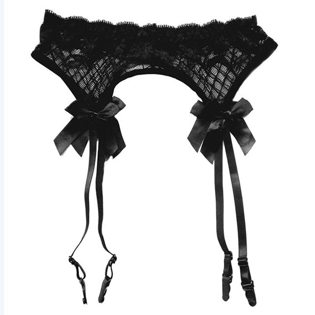 Black Romance Me Ribbon Lace Garter Belt