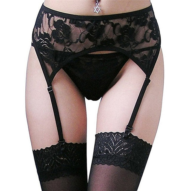 Black Floral Lace Garter Belt