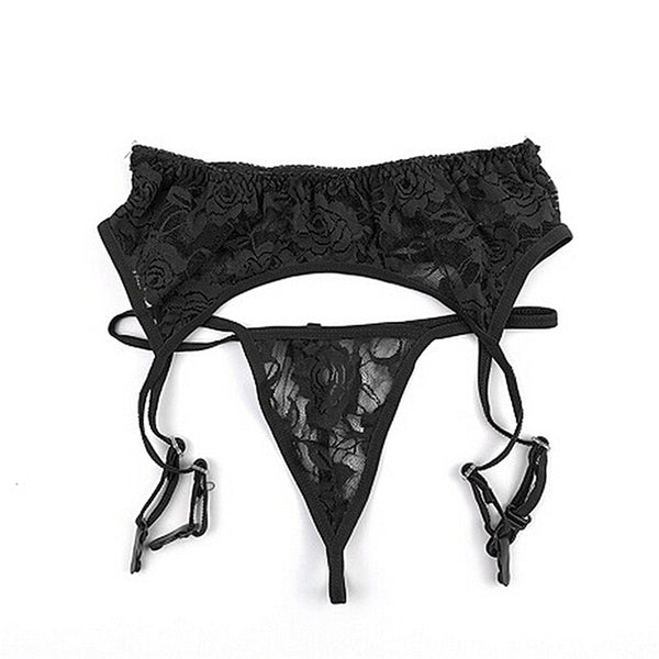 Black Floral Lace Garter Belt