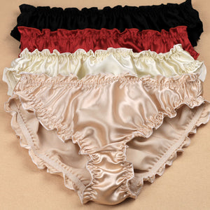 3 Pieces Lot Silk Satin Ruffle Panties