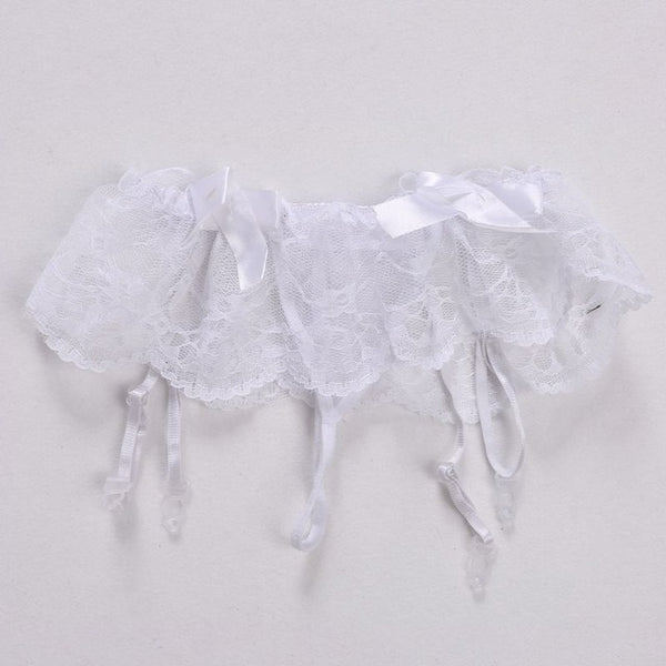 White Ribbon Floral Lace Garter Belt