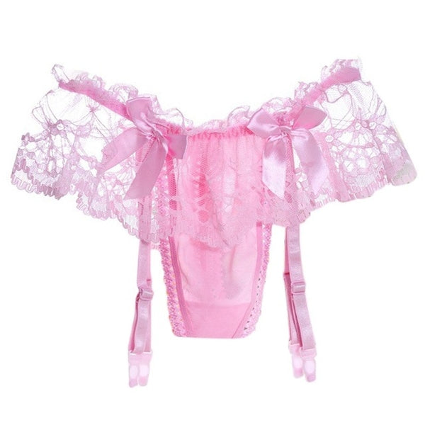 Pink Ribbon Lace Garter Belt