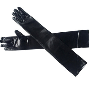 Black Latex Leather Wet Look Above Elbow Gloves